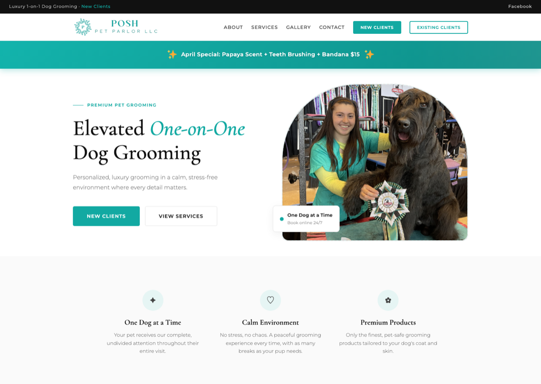 Screenshot of Posh Pet Parlor website
