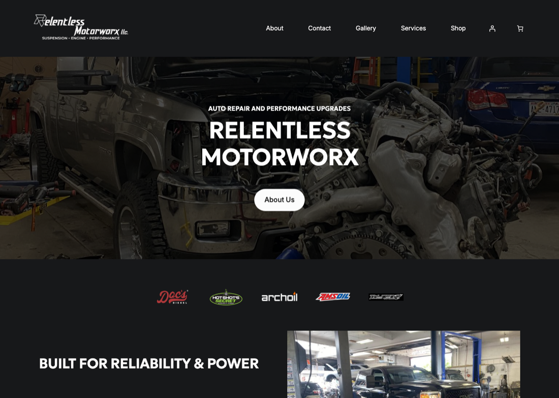 Screenshot of Relentless Motorworx website